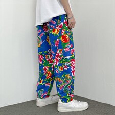 HK31春夏新款男士宽松萝卜裤风东北大花阔腿裤民族特色九分裤，男装休闲裤，星座115A(原星座507）