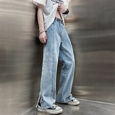 夏季新款vibe风潮牌休闲裤男欧美高街直筒开叉牛仔裤 K3240-P42图片