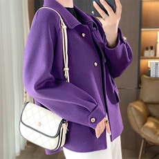 显白减龄羊毛毛呢外套女上衣秋冬新款双面羊绒大衣红色小个子呢子，女装毛呢外套，乾庄羊绒