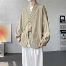现货CS1161-p55新款高品质小众叠穿开衫大码衬衫上衣外套，男装衬衫，电商A059