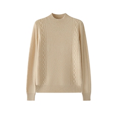 加厚半高领纯山羊绒衫女秋冬季正反针菱形宽松套头羊绒毛衣，女装羊绒衫，轩妮羊绒