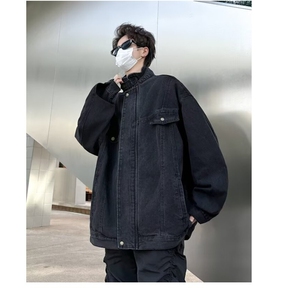 复古水洗做旧牛仔外套男款春秋季潮牌vibe风休闲夹克宽松工装上衣图片
