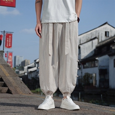 新中式夏季高品质亚麻裤风薄款棉麻盘扣束脚裤712-5-K910-P65，男装休闲裤，星座1112-5（原712-5）