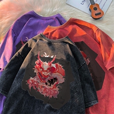 潮牌宽松短袖t恤蜡染美式复古高街水洗做旧517A-2-SX236-P38，男装T恤，星座517A-2