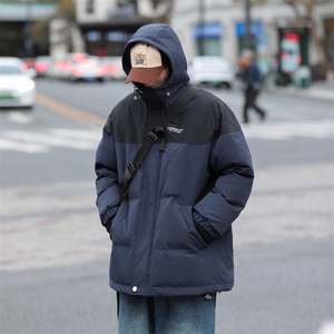 冬季新款撞色拼接棉衣潮流宽松休闲加厚保暖连帽外套图片