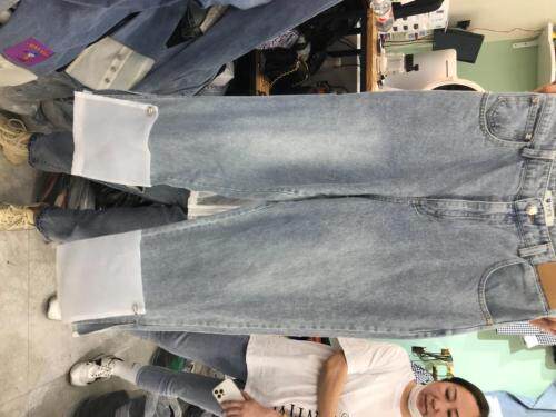 （现货）水洗下摆纱牛仔裤，女装牛仔裤，昱莹