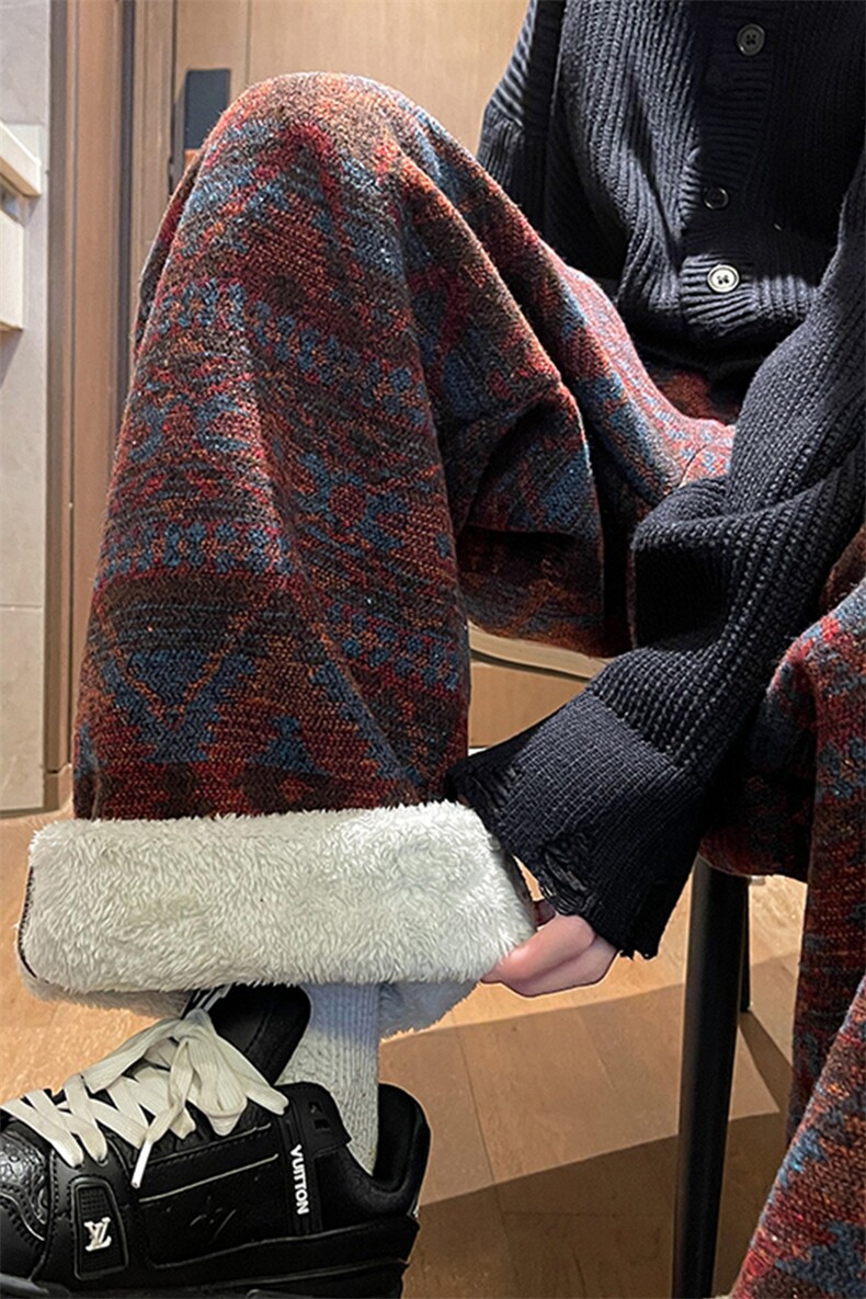 8XL-M羊羔绒裤子男冬季加绒加厚民族风重磅针织棉裤大码KZ023P78,男装休闲裤,电商B312