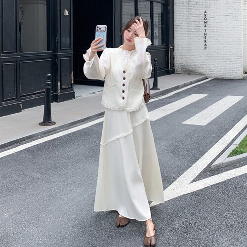 韩版流苏三件套马甲十衬衣十裙子三件套套裙2C267-119-P215-K305图片