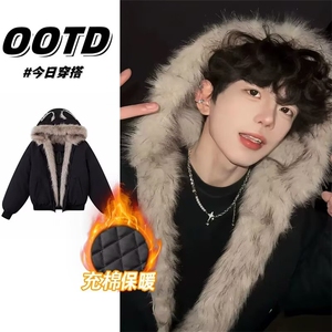 网图猫耳朵座山雕棉服男款冬季加绒加厚美式连帽外套MYR310-特P90
