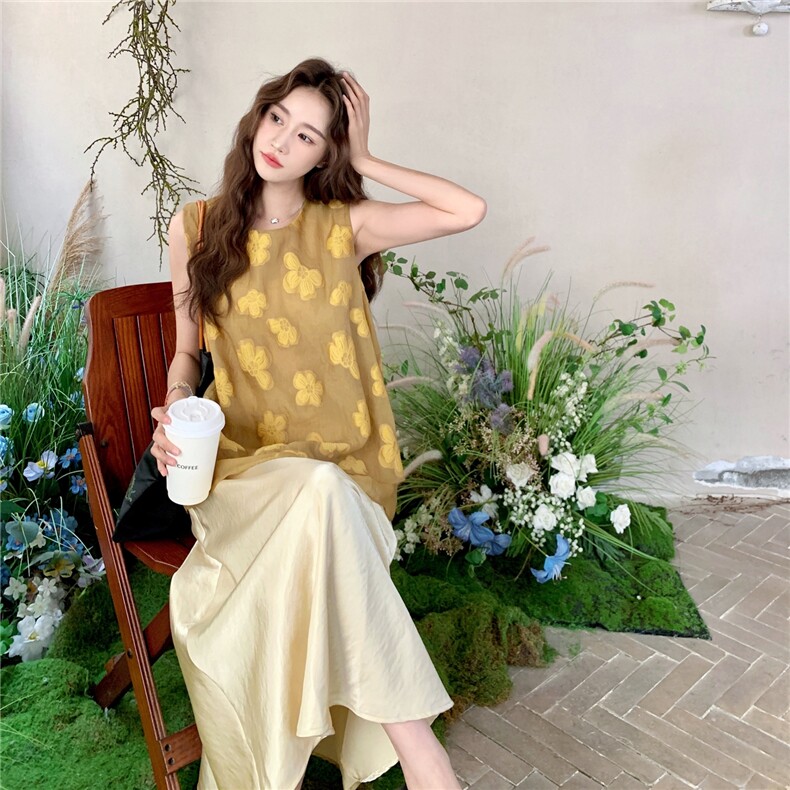 高级感轻熟气质套装裙女2025夏新款时尚提花无袖背心半身裙两件套,女装套装/套裙,2C129