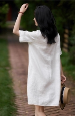 连衣裙宽松圆领女直筒裙25夏新30苎麻70棉，女装连衣裙，梦白服饰厂