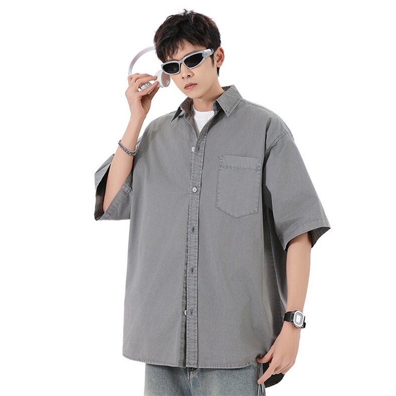 短袖衬衫纯棉夏季五分袖港风潮牌休闲衬衣服A436-0628-P4869,男装衬衫,电商A436
