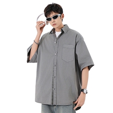 短袖衬衫纯棉夏季五分袖港风潮牌休闲衬衣服A436-0628-P4869，男装衬衫，电商A436
