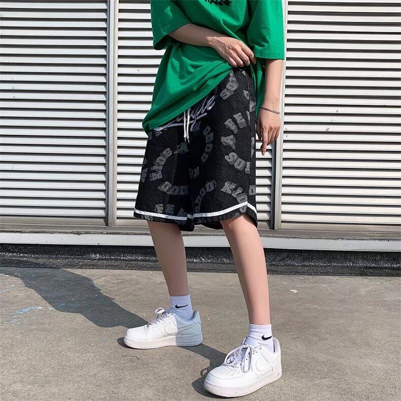 牛仔短裤男夏季宽松潮牌高街裤子潮五分裤嘻哈设计感小众L510-p39,男装牛仔裤,星座1008