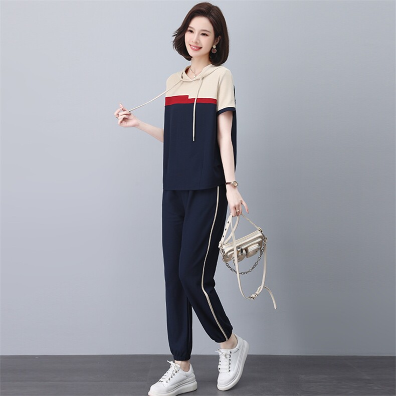 时尚休闲运动薄款卫衣套装女2025夏装新款中年妈妈洋气减龄两件套,女装套装/套裙,忆绮罗