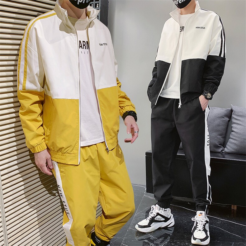长袖卫衣拼色套装男潮个性休闲运动两件套DT图片