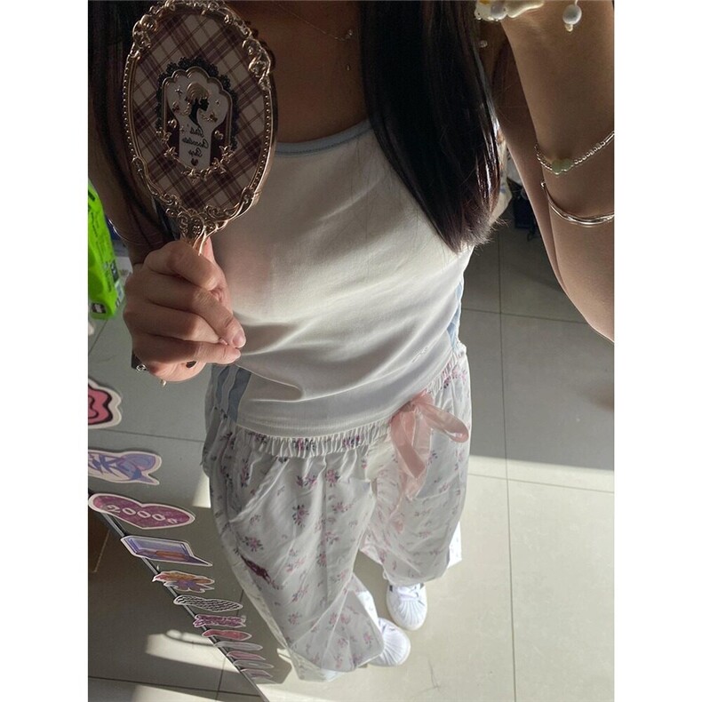美式白色碎花工装裤女夏季薄款2025新款宽松休闲小个子阔腿运动裤,男装工装外套,星座601-1