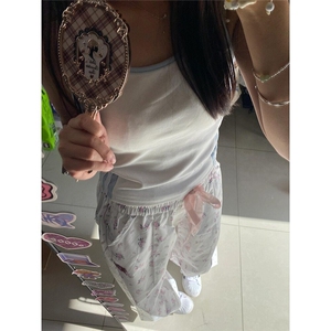 美式白色碎花工装裤女夏季薄款2025新款宽松休闲小个子阔腿运动裤图片