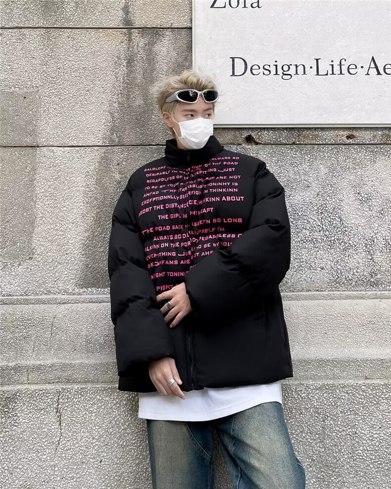 美式复古字母印花棉服加厚情侣面包服宽松冬装M9096-P88,男装棉衣,星座1109-3