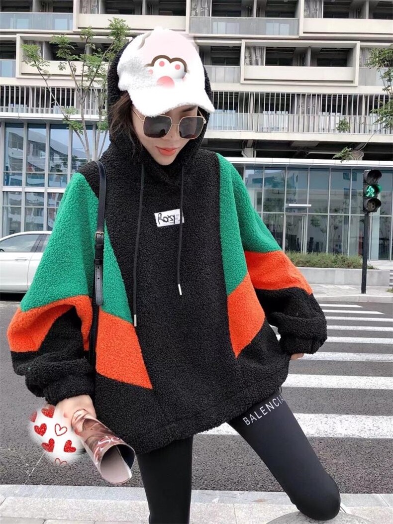 拼色颗粒绒卫衣，女装卫衣/绒衫，一杭