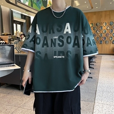 25158-特P40夏季假两件T恤男短袖打底衫青少年潮牌印花短袖T恤，男装T恤，电商D310B