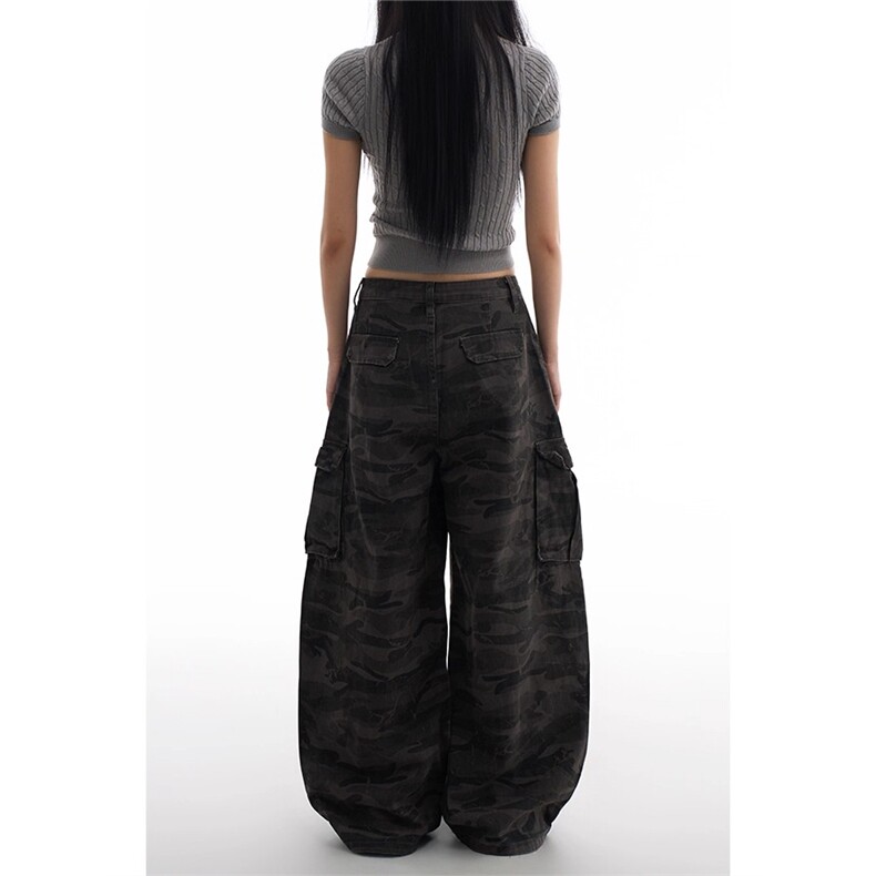 1506-1/QN0070/P68美式复古辣妹迷彩工装裤小众设计弯刀镰刀裤,男装工装外套,星座1506