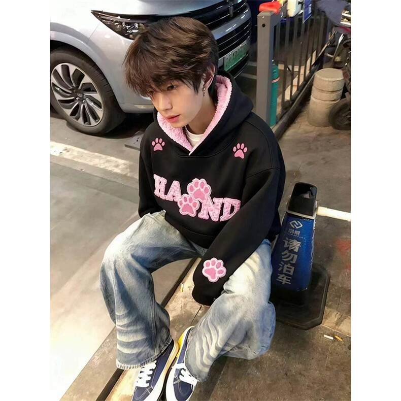 网图有货美式高街复古连帽刺绣撞色猫爪豹纹卫衣男女A1347-P58,男装卫衣,星座1505