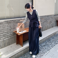 韩系简约高级感淡人穿搭套装女2025夏季休闲撞色上衣阔腿裤两件套，女装套装/套裙，浙宝217