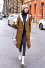 《2024主打款》中长款羽绒服女修身显瘦白鸭绒韩版连帽外套潮，女装羽绒服，海爱依仁