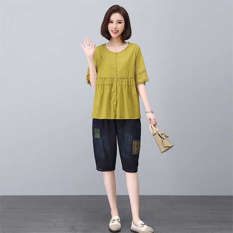 时尚宽松显瘦短袖上衣+牛仔裤套装女夏季新款休闲两件套图片