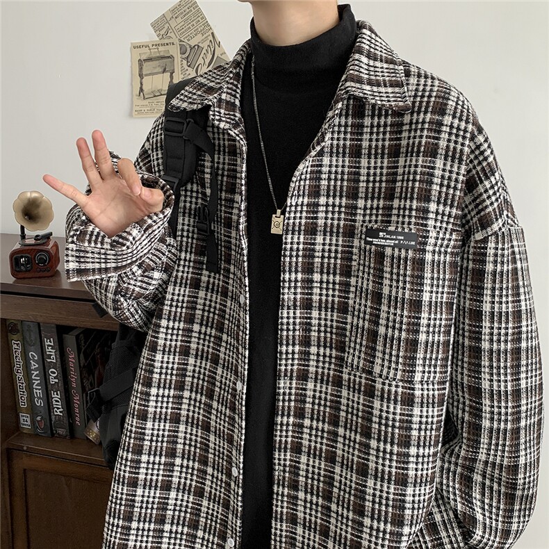 秋季衬衫男宽松长袖格子外套D329-QM619-P50-控68,男装衬衫,电商D329