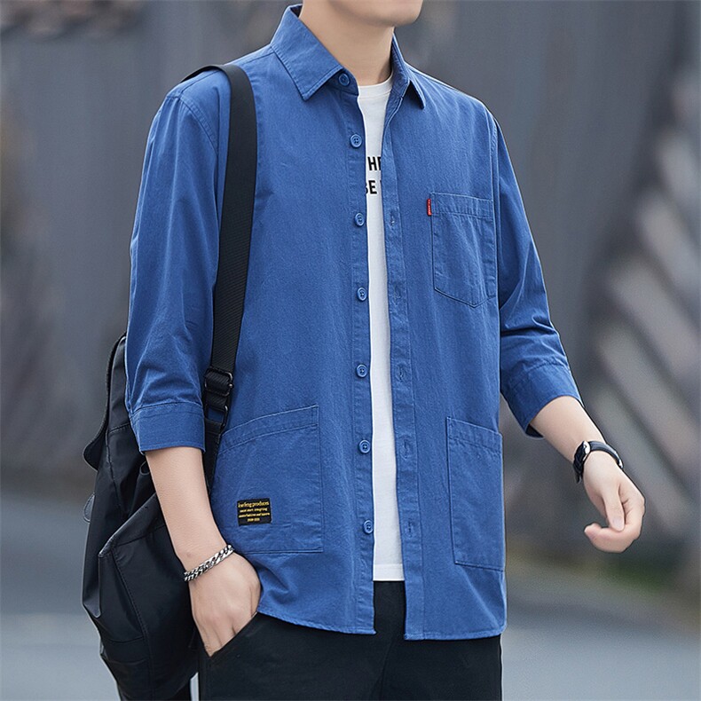 YS8111男士2023年夏季新款百搭衬衫男七分袖商务休闲衬衣男P50,男装衬衫,电商B360