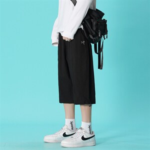 港风男士宽松直筒休闲裤抽射裤脚ins蓝底七分裤DK7109-P40控58图片