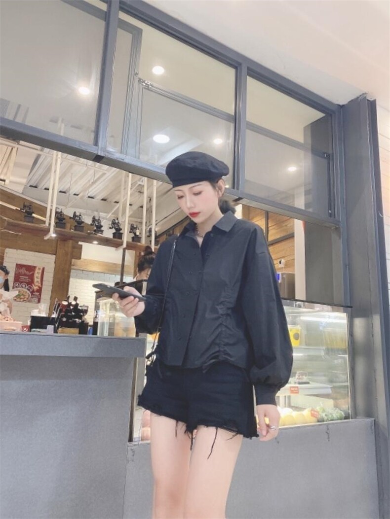 现货春款新款抽绳衬衫，女装衬衫，悠奈尔