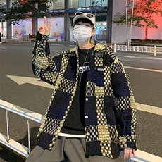 春秋款格子外套男毛呢复古港风chic宽松ins潮牌夹克JK089-P70，男装夹克，星座308B-1