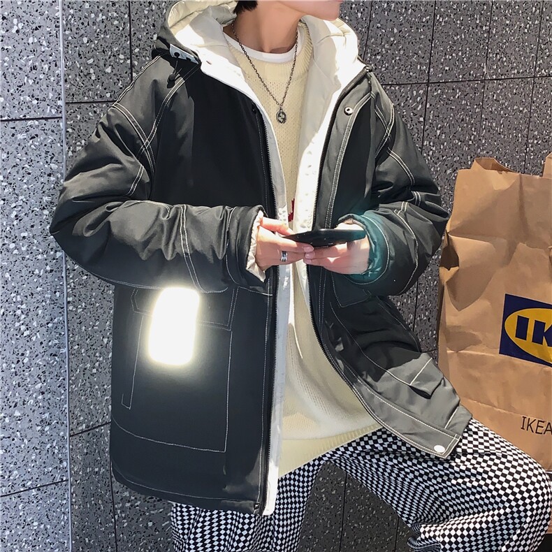 反光贴标冬季男工装辑明线连帽羽绒棉服A338-1 MY87 P135 控158图片
