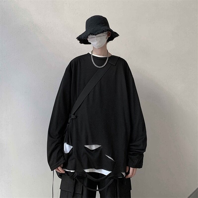 DT13-P25长袖t恤男春秋新款潮牌内搭上衣服纯棉宽松休闲打底衫图片