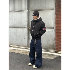 豹纹袖章连帽座山雕毛领棉服男女冬季宽松美式夹棉情侣外套，男装棉衣，星座1210-1