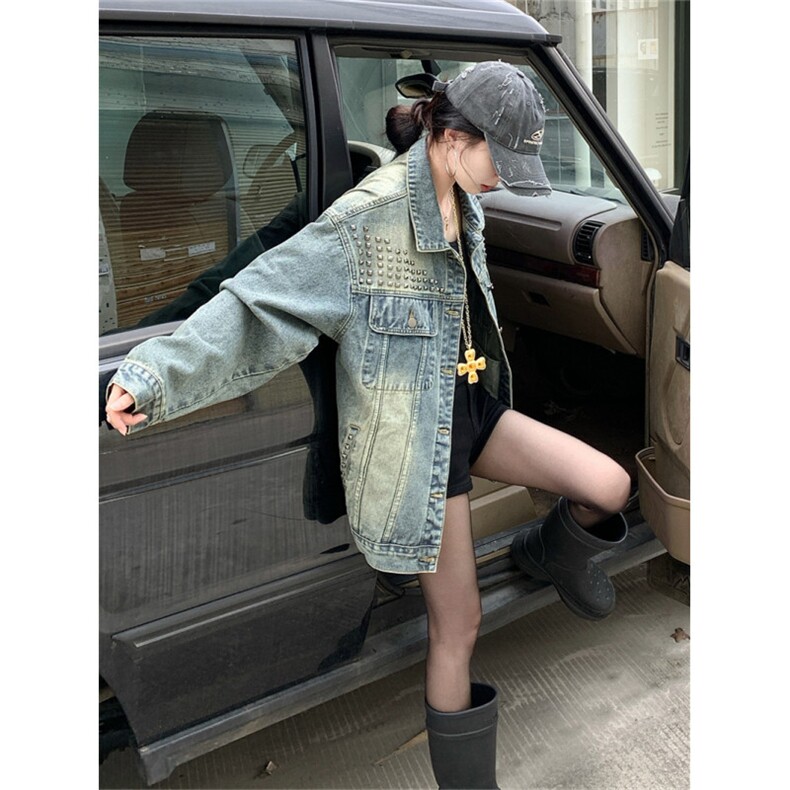 朝戈-新品重工铆钉牛仔外套男女春秋潮牌潮流复古高街宽松,女装短外套,星座505-2（原电商A260-1)