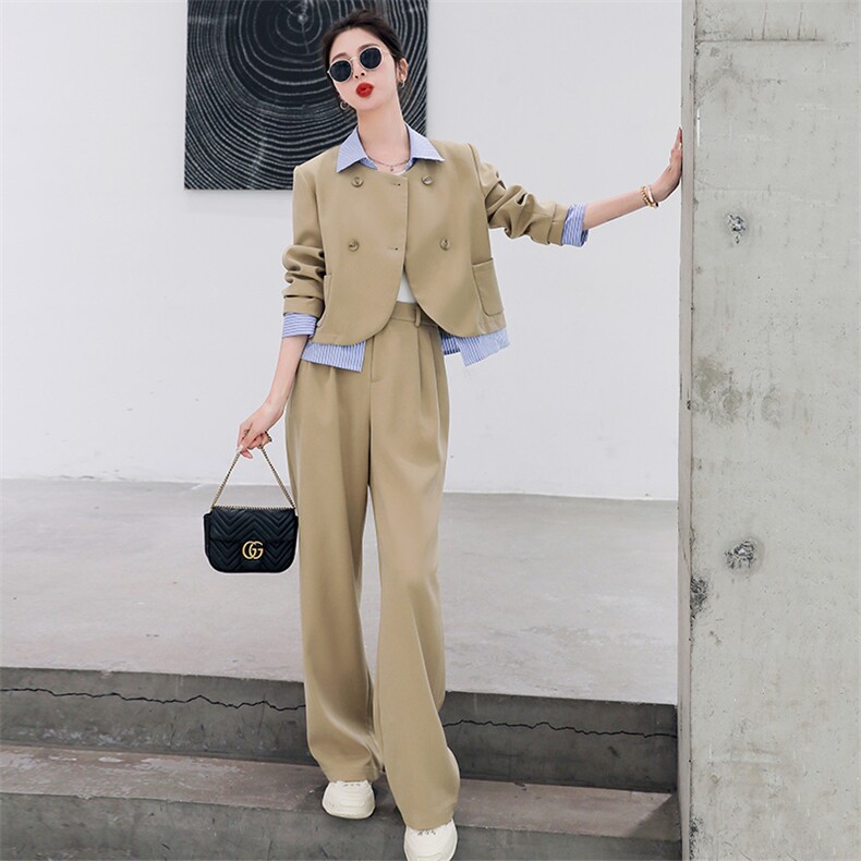 假两件西装外套女2023春新款时尚撞色设计感轻熟风西装外套阔腿裤,女装套装/套裙,辉之琳