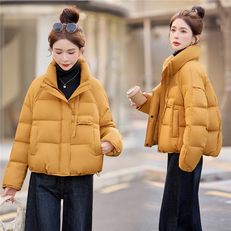 时尚洋气短款立领白鸭绒羽绒服女2025冬新款韩版设计感,女装羽绒服,余墨