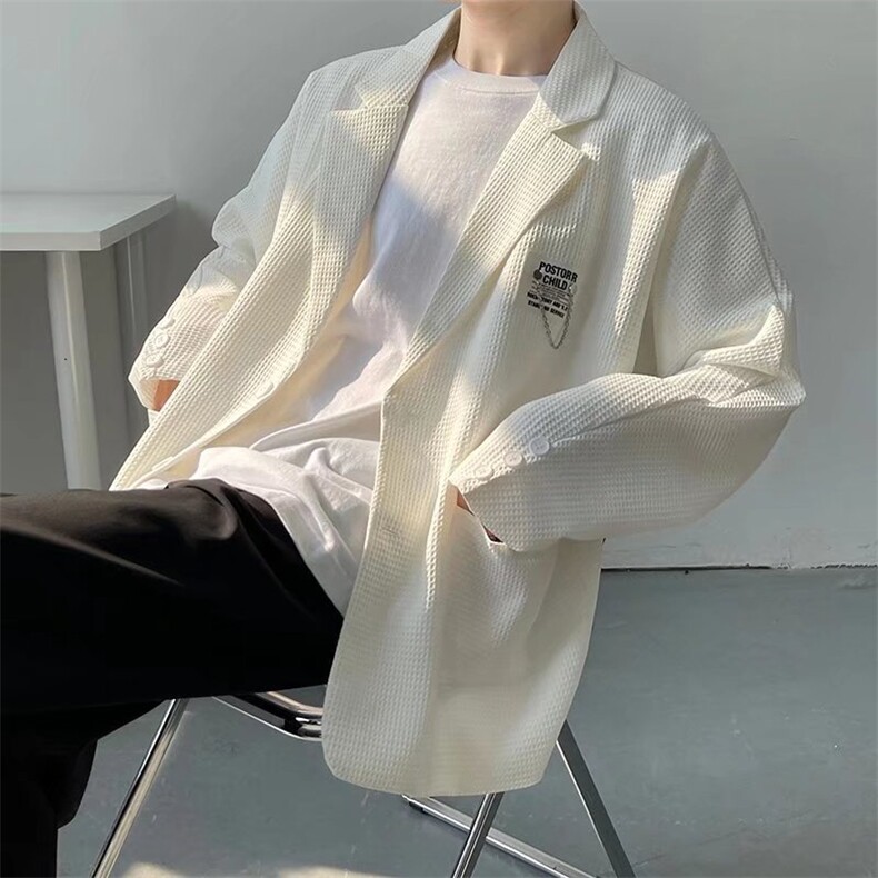 高级感华夫格休闲西服男潮牌炸街潮流宽松秋季西装外套LXZ088-P55图片