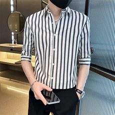 夏季男士七分袖印花衬衫男休闲修身条纹衬衣A236-A41-P55，男装衬衫，电商A236