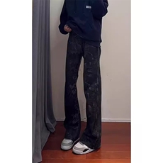 高街vintage牛仔裤男直筒阔腿微喇做旧设计感LS60311-P44加绒53，男装牛仔裤，星座1008