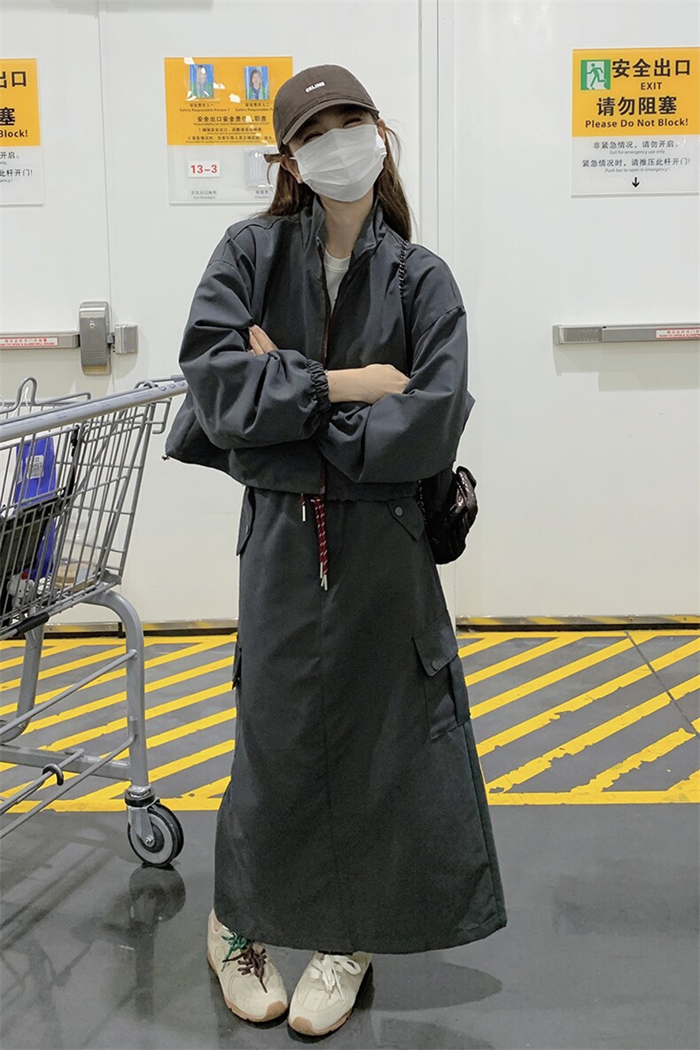 慵懒风休闲运动风套装女2025春秋季新款显瘦夹克工装半身裙两件套,女装套装/套裙,C位