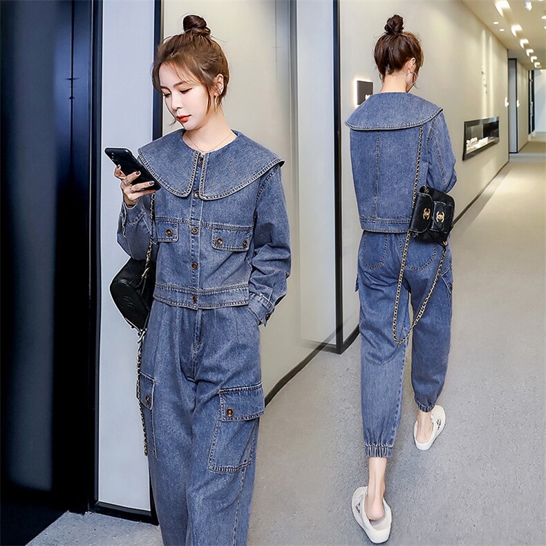 新款时尚牛仔小脚裤套装两件套2021年春季,女装套装/套裙,秋水欣儿