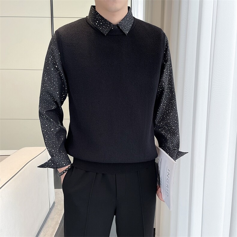秋冬季假两件衬衫领毛衣男修身套头长袖针织衫M02-P85,男装针织衫/毛衣,电商D323（原B261）