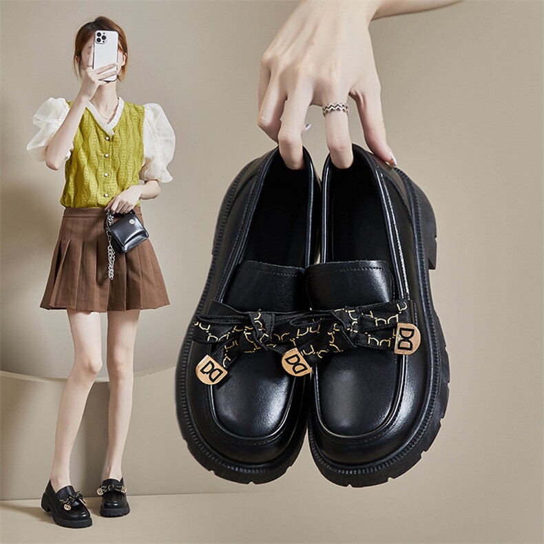 乐福鞋女2023秋季新款女英伦风小皮鞋一脚蹬女鞋小香风ins潮鞋女，女鞋小皮鞋，电商A223
