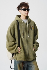 美式复古设计感针织连帽外套男女小众慵懒卫衣开衫潮牌WY21P78，女装短外套，电商D206-1