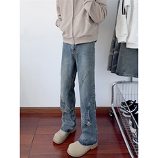 B221美式ins高街暗黑拼接直筒工装牛仔裤LK24147-P70控98，男装牛仔裤，电商B221
